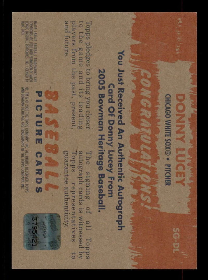 2005 Bowman Heritage Signs of Greatness Red Ink Donny Lucey Lucy Autograph 30/51 - Image 2 of 2