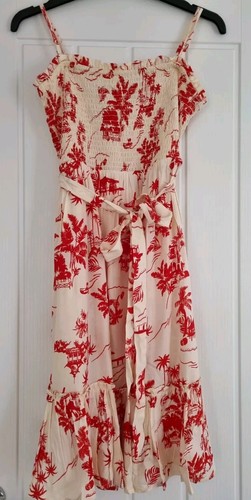 Neu Damen rot/cremefarbenes Sommerkleid Sommerkleid knielang Größe M - Bild 2 von 6