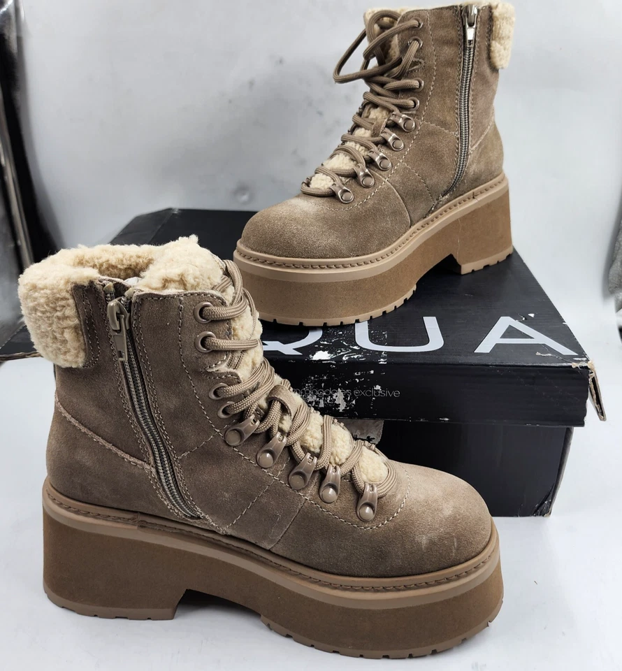 Botas femininas AQUA Thea com cadarço clima frio 6,5M cogumelo vaca camurça biqueira redonda - Imagem 2 de 4