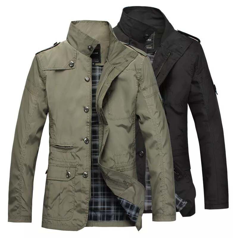 Mens Jacket Fashion Warm Autumn Casual Coat Overcoat Outwear Trench Military Zip