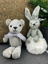 Pair - Bear & Rabbit Soft Toy Plush Keyring Bag Charms Or Decor Sparkly Divine