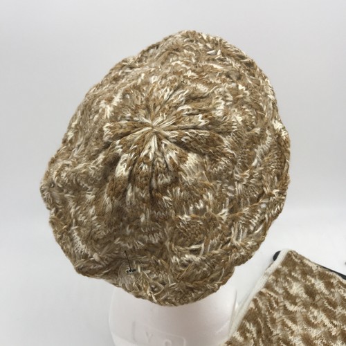 Rampage Knitted Infinity Scarf With Beret Hat Set Tan And White - Picture 4 of 4