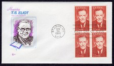 1986 22c Poet T. S. Eliot (2239) Blk/4 - Cover Craft Cachet NT971