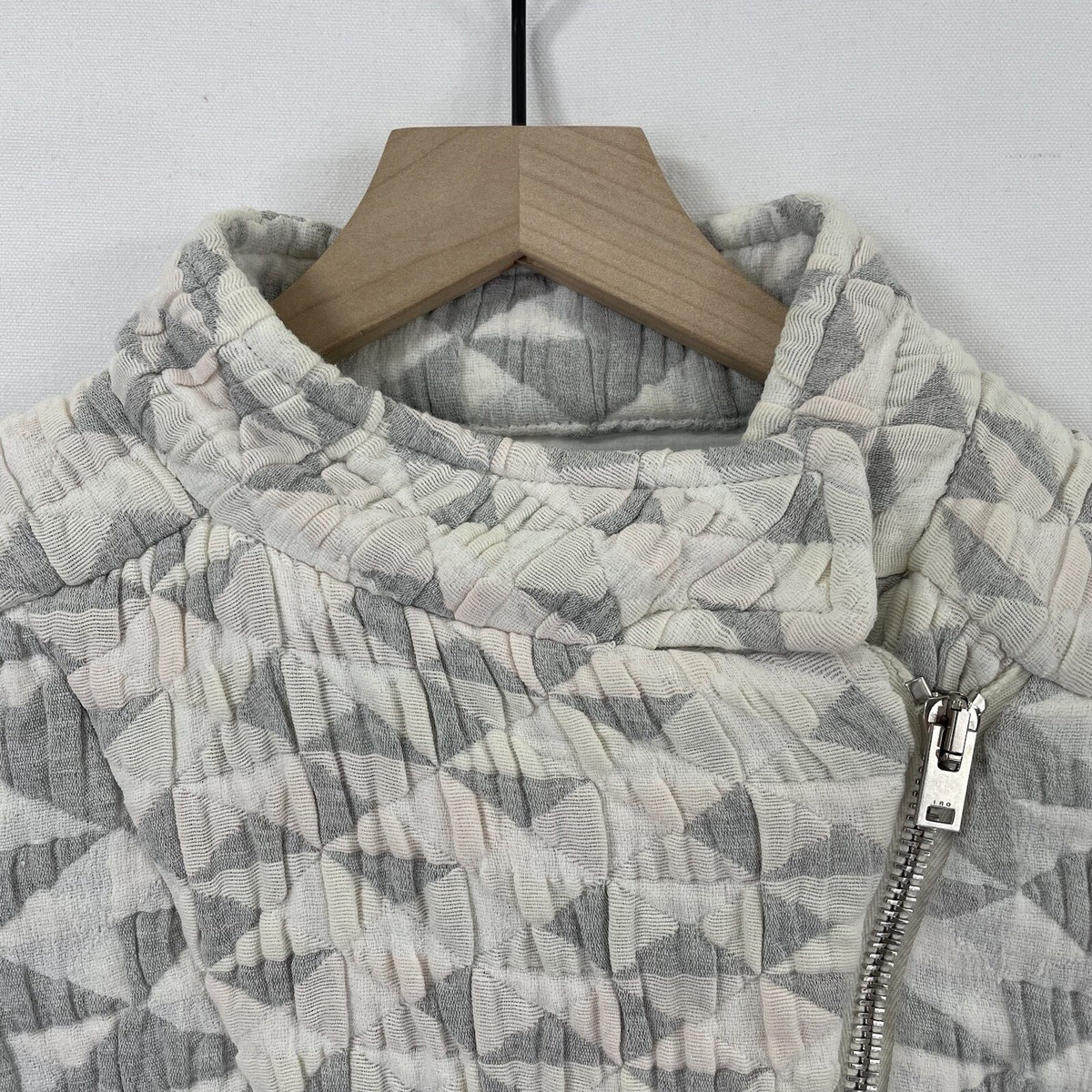 IRO Moto Jacket Women Medium Gray Pink Gauzy Knit Geometric