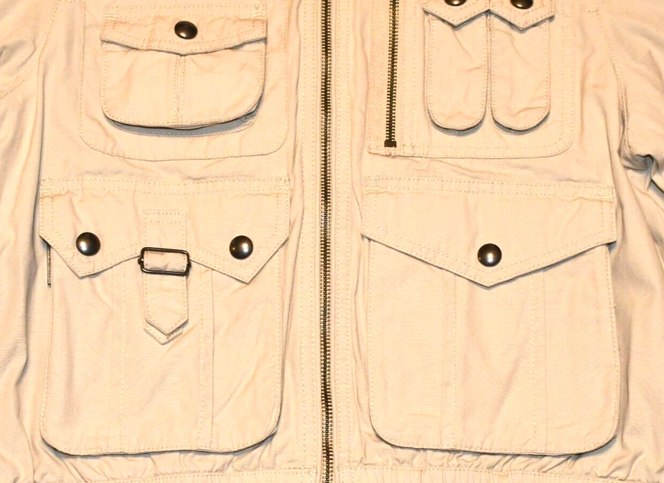 VTG Tommy Hilfiger Long Sleeve Jacket Coat Beige Cargo Unisex Kids Medium - Image 2 of 4