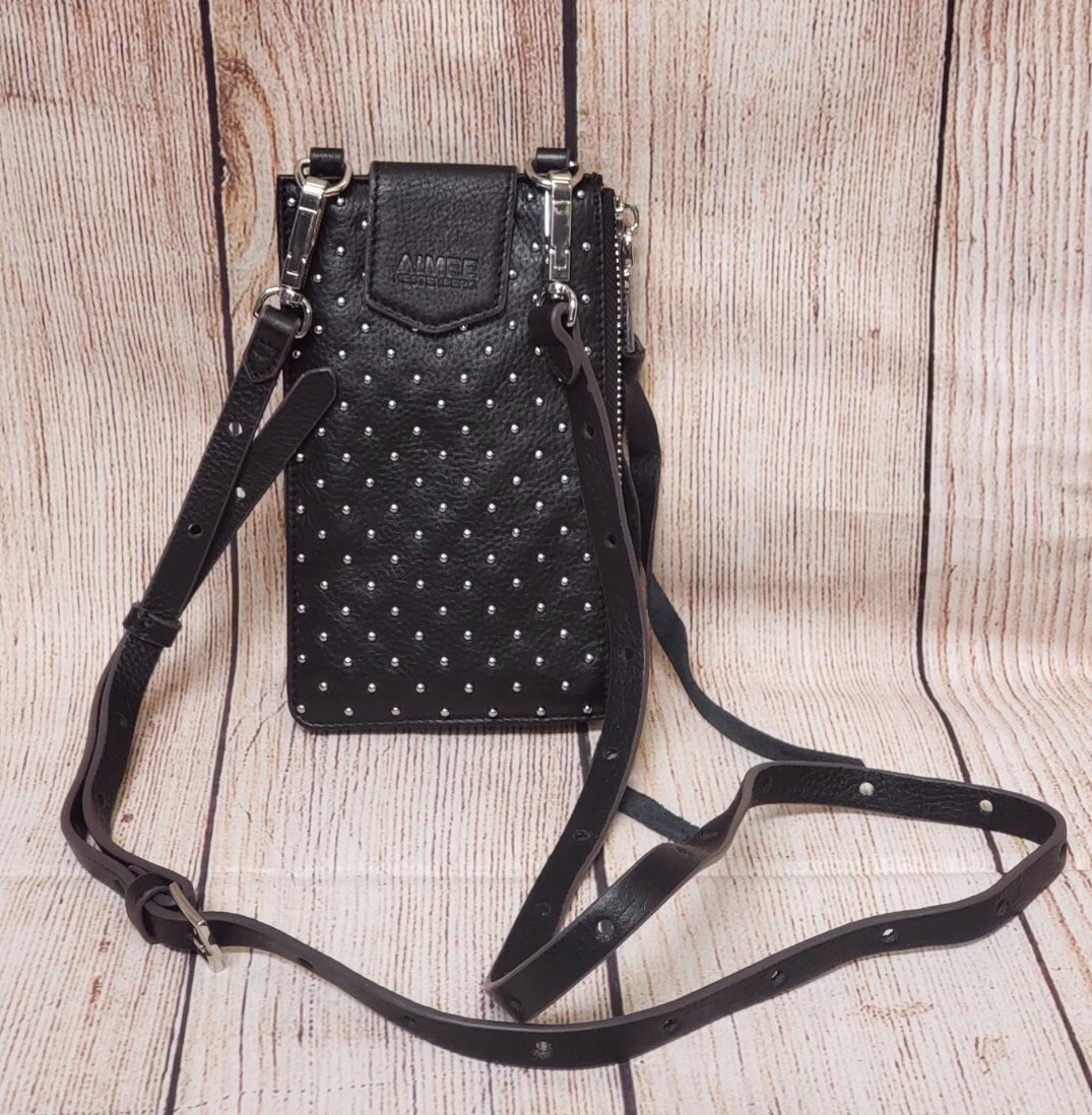 Aimee Kestenberg Leather Phone Crossbody Bag RFID Out of Office - Studded  Black