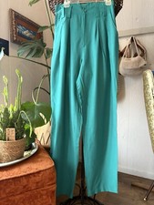 Vintage Pleated Turquoise Pants Made In The USA. Rayon Fabric. Soooooo Cute  