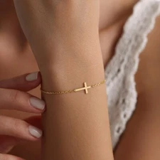 Cross Religious Bracelet 14K Gold Plated Chain Minimalist Dainty Women Bracelet