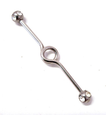 Industrial Twist w/Clear Gems 14 Gauge 1-1/2'' 6mm Balls Steel Barbell 