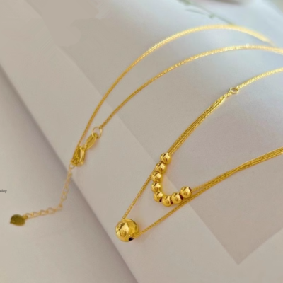 Real Au750 Pure 18K Yellow Gold Chain Thin Beads Wheat Link