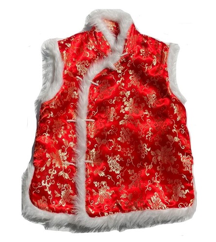 Chinese Princess Traditional Girls Winter Vest Embroidery Silk Red Gold Size 10 - Picture 7 of 8