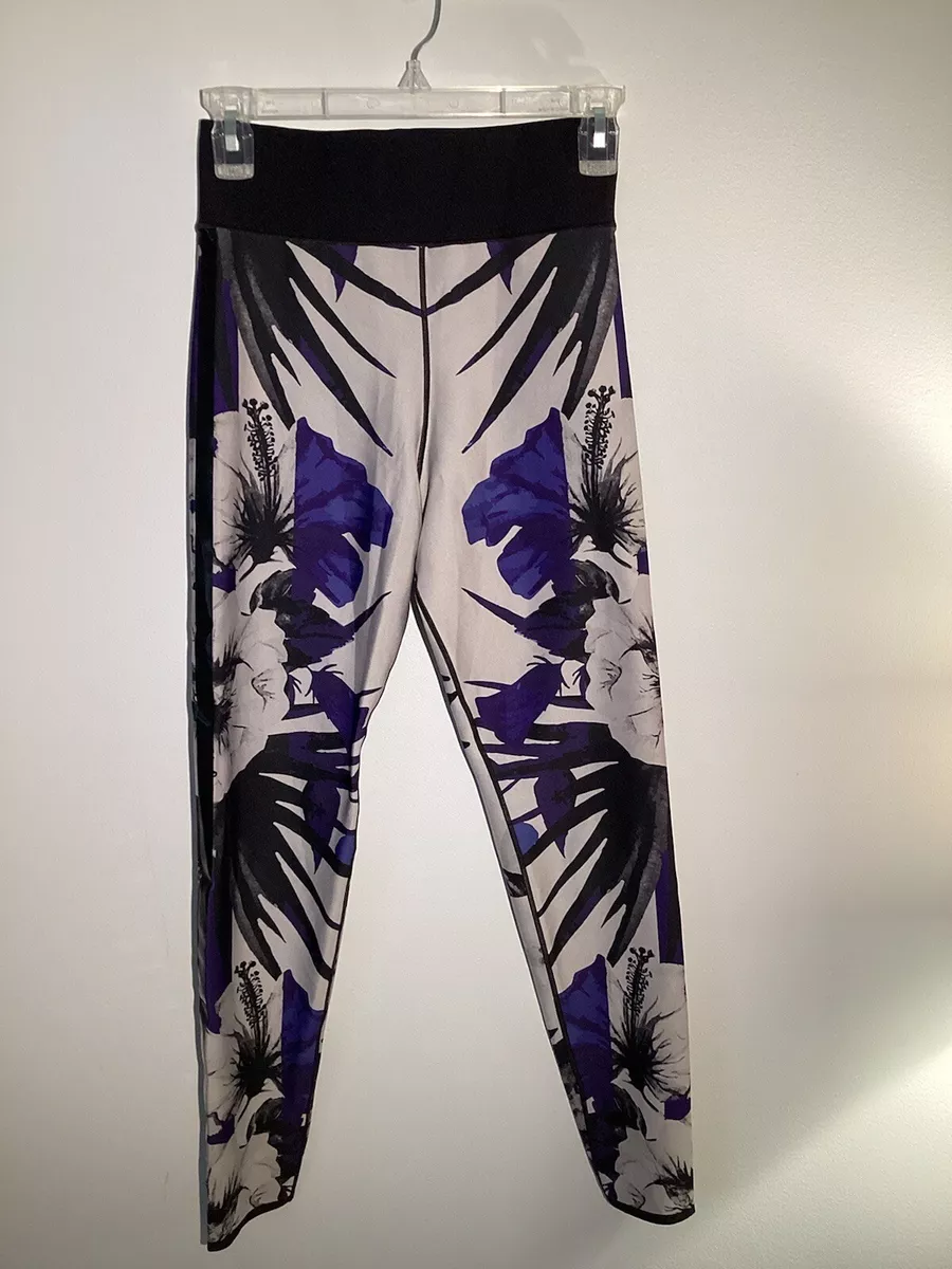 Ultracor Leggings High Waisted Black Purple Floral Black Stripe Size Large