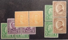 Scott # 597, 600, 603-605 Line Pairs, Group of 5, Mint OG Never Hinged