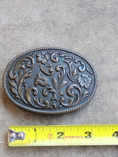 Vintage Floral Design Oval Western Belt Buckle