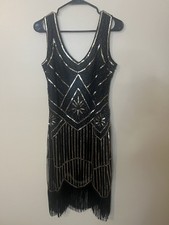 Unbranded Black Flapper Dress With Silver Sequins And A Fringed Hem