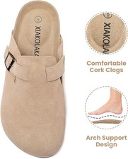 Xiakolaka Women's Suede Clogs Adjustable Buckle Slip on Footbed Home Clog -