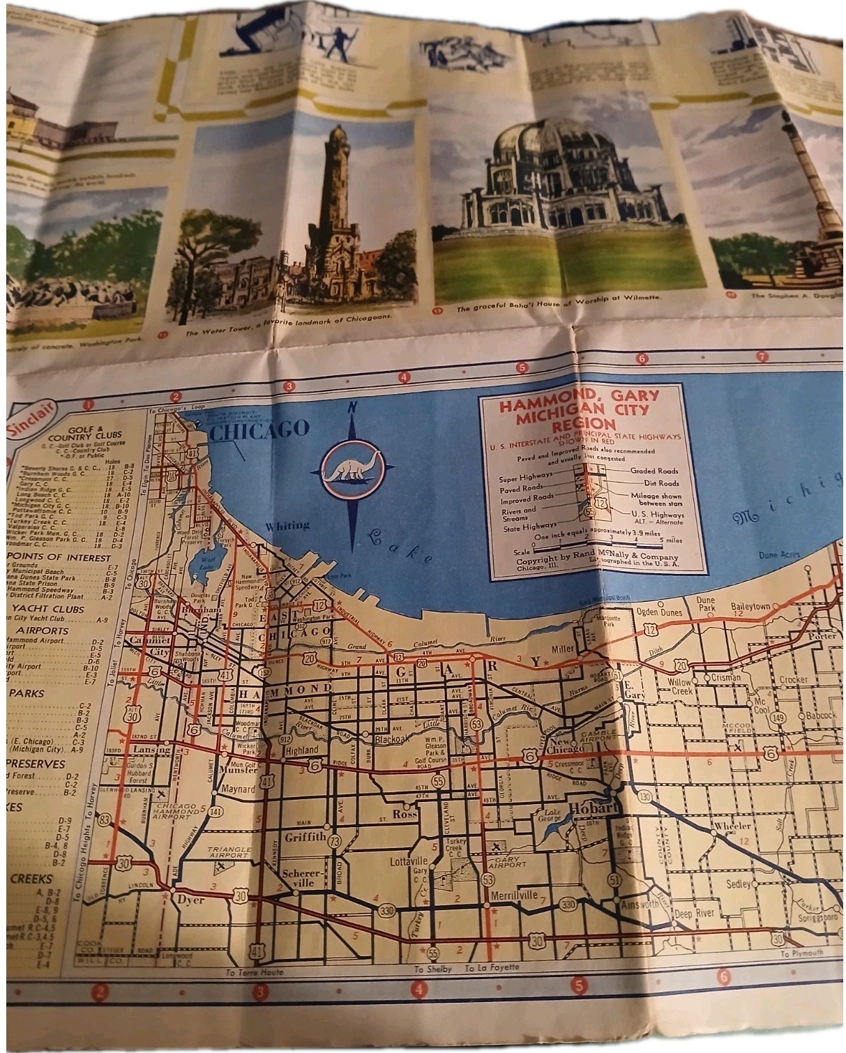 1940s Sinclair Chicago/Vacinity Folding  Road Map Gasoline Oil