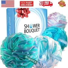 Loofah-Bath-Sponge XL Swirl-Mix-Color 4-Pack   Extra-Large 75g Mesh Luffa Lo...