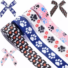 Paw Print Ribbon 4 Rolls Dog Bone Printed Stain Ribbon 20 Yards Assorted Colors