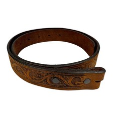 Justin Top Grain Cowhide Brown Leather Belt Tooled Western Design Kids Size 28