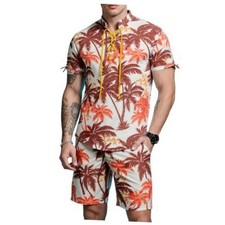 Men's 2 Piece Hawaiian Vacation Outfits Tropical Floral Beach Medium Z3010