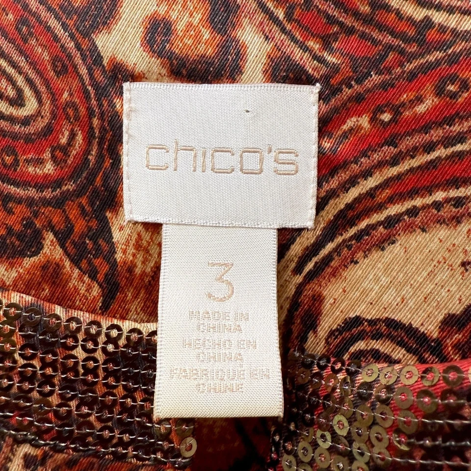 Blusa de cachemira CHICO'S XL (Chicos 3) roja oxidada lentejuelas para mujer top de noche Foto 4 de 4