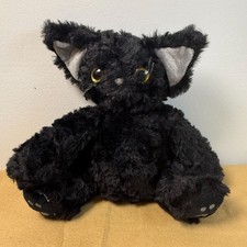 Black Plush Cat Stuffed Animal Yellow Eyes Embroidered Cozy Furry Kawaii Kitten