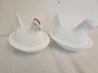 Vintage Indiana Milk Glass, Hen On a Nest- SET OF 2  Covered Candy Dish  7"