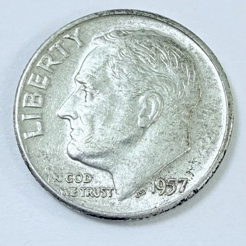 1957 D Roosevelt Dime 90% Silver 10c US Coin, VERY FINE CONDITION #6972