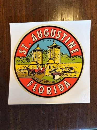 1960’s Vintage St. Augustine Florida decal sticker Oldest US city 4" X 4"