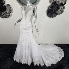 NWT 1895 ALLURE BRIDALS 4/6 WHITE RHINESTONE MERMAID FIT  FLARE WEDDING DRESS