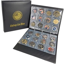 Challenge Coin Holder Collection Display Album Holds 120 Coins, Tokens, Stamp...