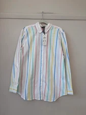 Joules Cornelia Stripe Cotton Shirt UK 10 Pastel Button Down Classic Fit