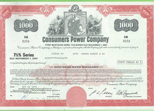 Consumers Power Company, 1975, 1000$ Bond