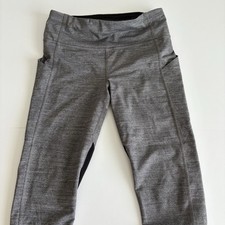 Lululemon Crop Leggings Size 4 Grey Net Mesh Pockets Pull On Drawstring