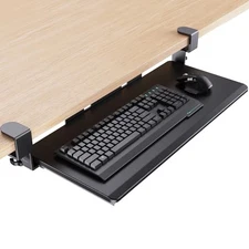 HUANUO KEYBOARD TRAY UNDER DESK PULL OUT KEYBOARD TRAY WITH C CLAMP MOUNT BLACK