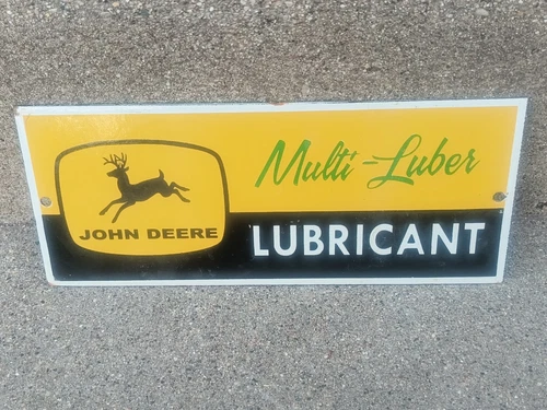 VINTAGE JOHN DEERE  MULTI-LUBER LUBRICANTS  PORCELAIN SIGN  12x5inch