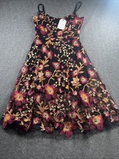 Dress The Population Uma Floral Embroidered Midi Dress Size M Mesh Overlay $268