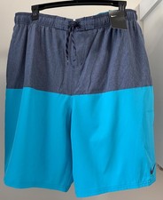 NWT Nike Swim Men's 3XLT Volley Trunks Blue/Gray Lined Pockets Tie Waist 64