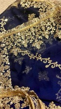 Navy Blue Gold Embroidered Sequin Dupatta wedding Eid Ramadan Pakistani Indian