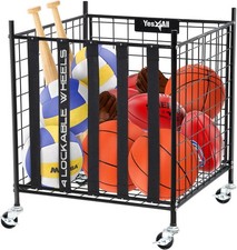 Rolling Ball Cart Storage W/ Lockable Wheels Volleyball Basketball