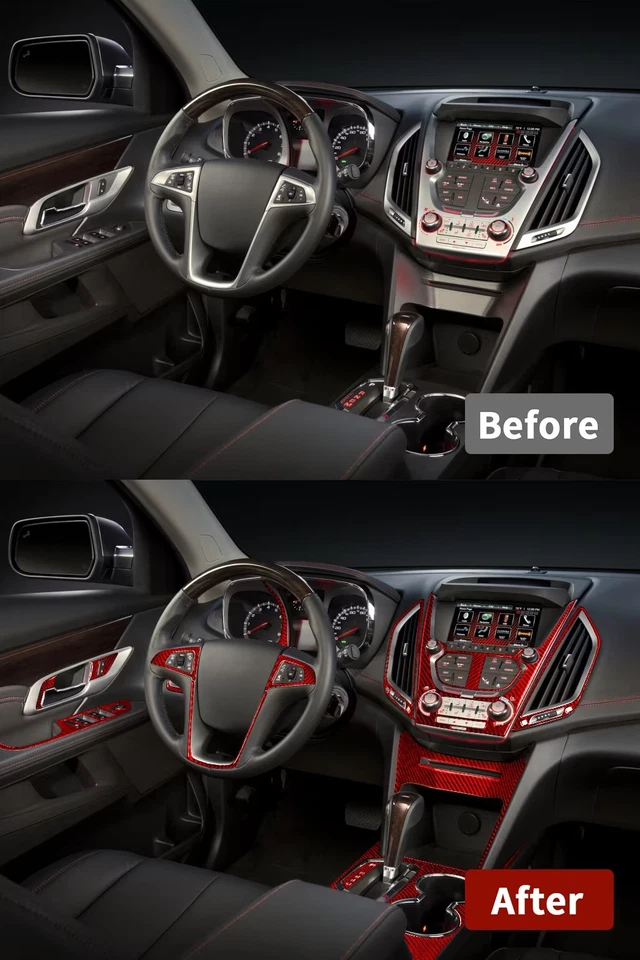 Kits de molduras interiores completos de fibra de carbono roja de 38 piezas para GMC Terrain Equinox 2010-2017 Foto 3 de 4