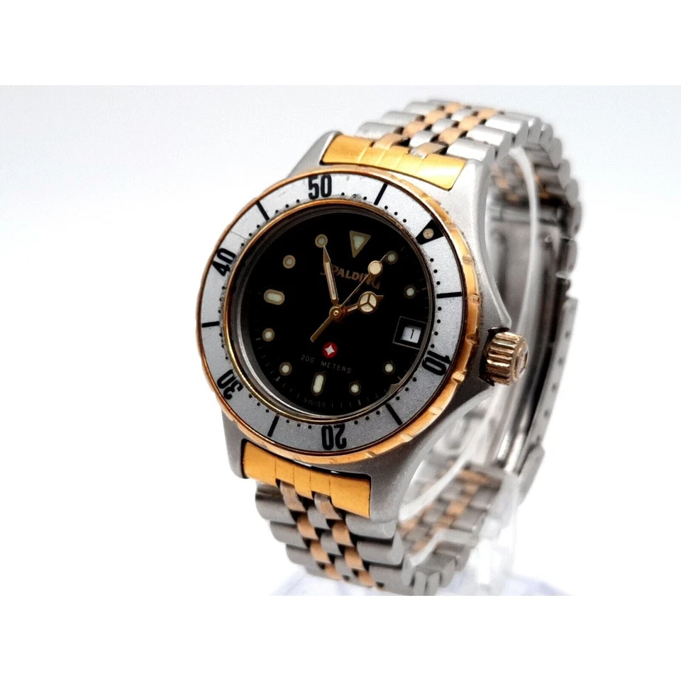 Reloj Spalding Mujer Nuevo Batería Dos Tonos 26mm Fecha Dial Estilo Buzo Foto 3 de 4