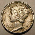 1944 P Mercury Dime 90% Silver  VF- EF   "Actual Coin Pictured - Not Cleaned"