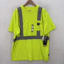Carhartt High Visibility Shirt Mens Large Yellow Work-Dry ANSI Class 2 Workwear