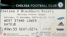 CHELSEA v BLACKBURN ROVERS-15/09/07-BARCLAYS PREMIER LEAGUE TICKET.