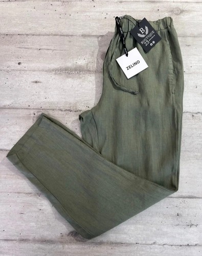 Pantalone Con Laccio 100% PURO LINO FLAX Linen Donna Zelino Vita Alta S Verde - Foto 1 di 7
