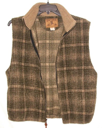 Vintage Field & Stream Sherpa Fleece Vest Men's Sz Large Made In USA Green Plaid - Picture 3 of 9
