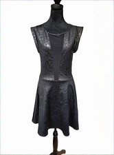 Arden B. Black Floral Fit & Flare Dress Sheer Back and Front Cutout Detail L
