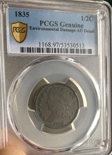 1835 half cent, Classic Head, AU Detail, Minor rim blemishes. $ accordingly.